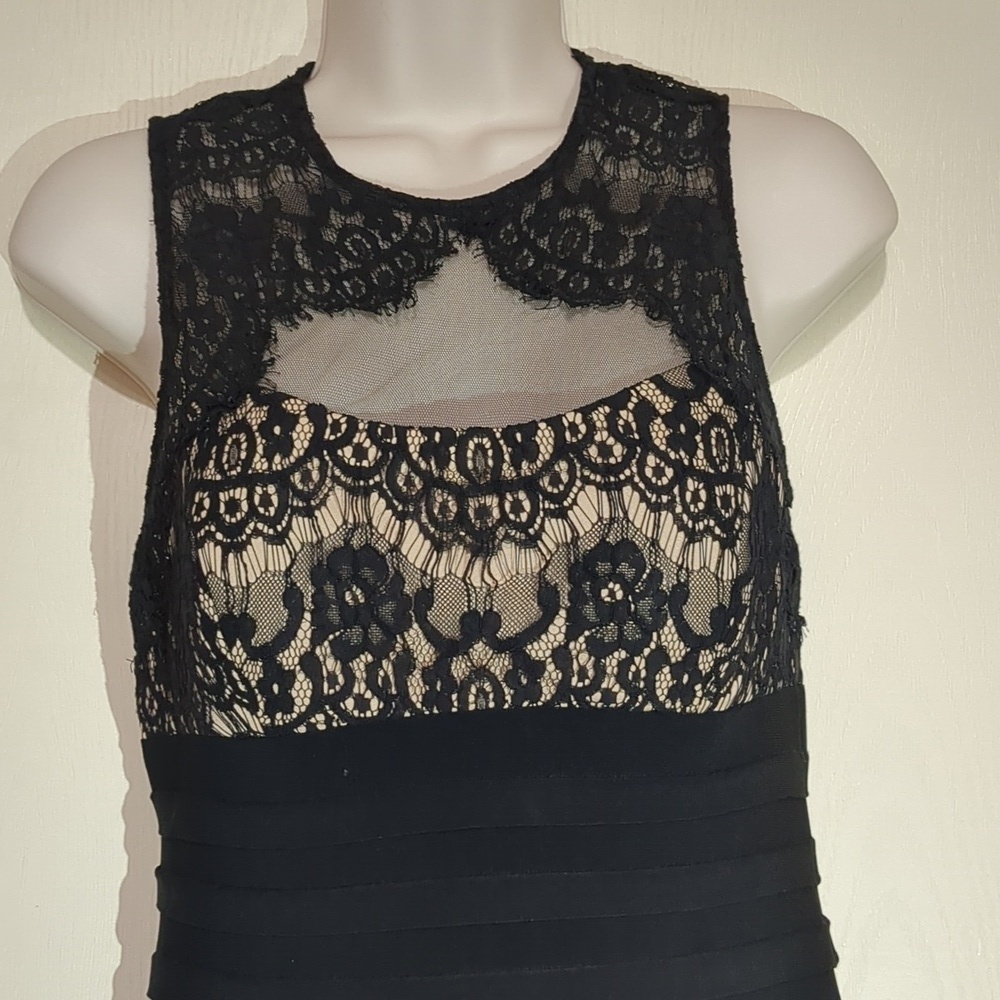 Betsy & Adam Black Lace over Nude cocktail midi Dress size 4 - Picture 2 of 9